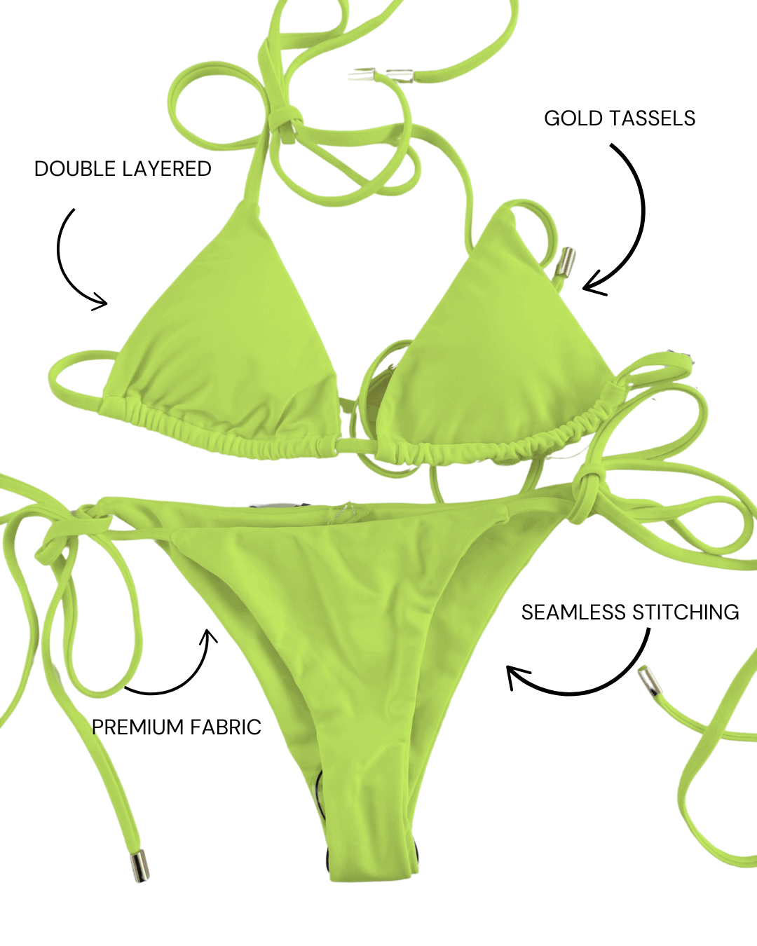 Hi - Viz Neon Yellow Women's String Tie Bottom - Tuck & Char Co.