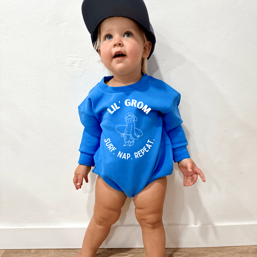 Lil' Grom Bubble Romper Royal - Tuck & Char Co.