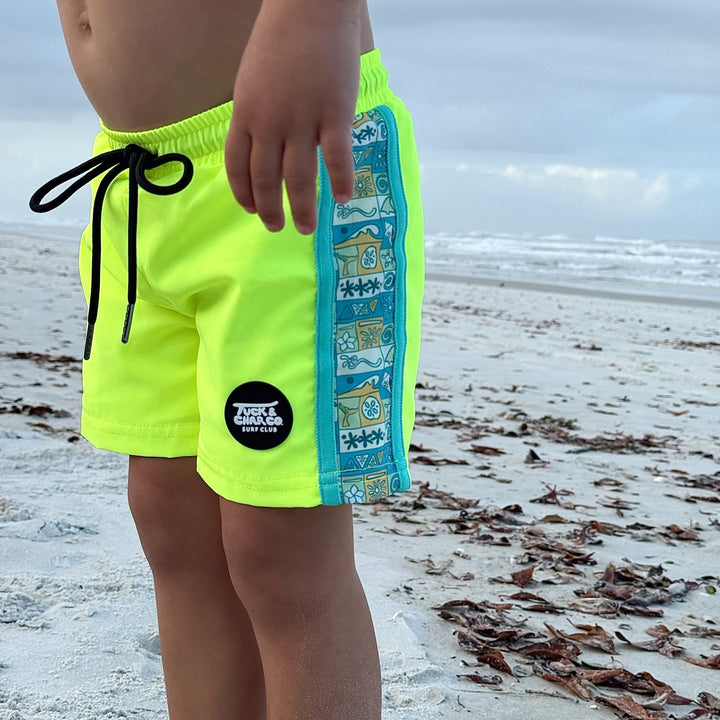 Neon Yellow Boys Hybrid Boardshorts – Retro Coastal [PRE-ORDER]