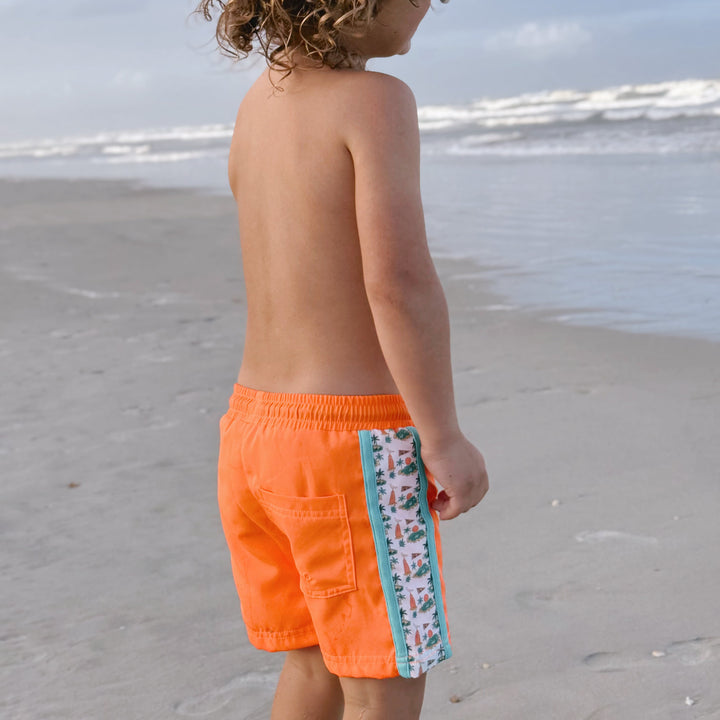 Neon Orange Boys Hybrid Boardshorts – Surfing Seagulls [PRE-ORDER]