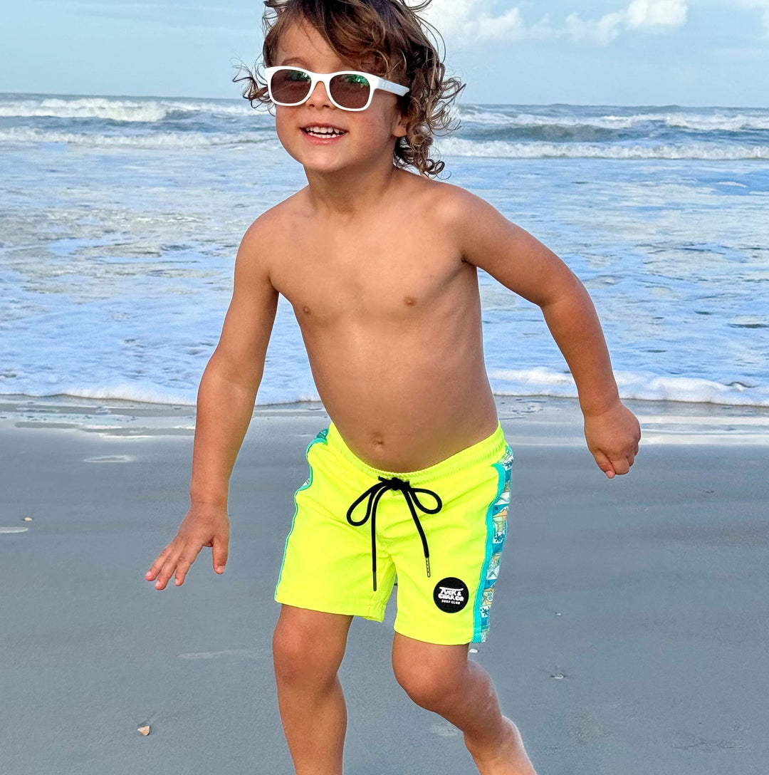 Neon Yellow Boys Hybrid Boardshorts – Retro Coastal [PRE-ORDER]