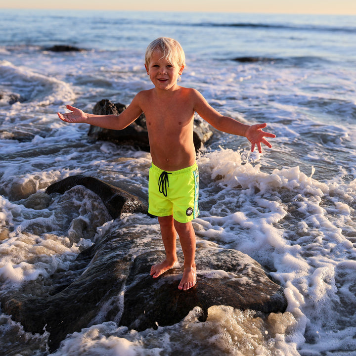 Neon Yellow Boys Hybrid Boardshorts – Retro Coastal [PRE-ORDER]