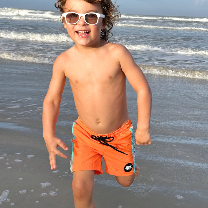 Neon Orange Boys Hybrid Boardshorts – Surfing Seagulls [PRE-ORDER]