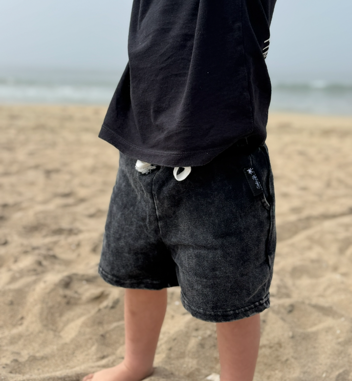Acid Washed Black Shorts