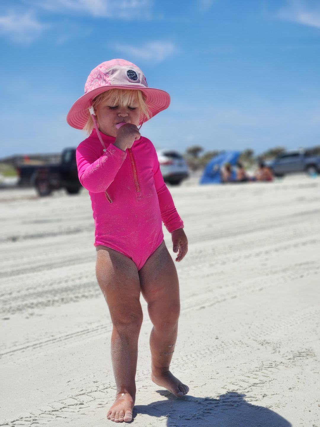 Hi-Viz Neon Pink Girls One Piece Long Sleeve Swimsuit