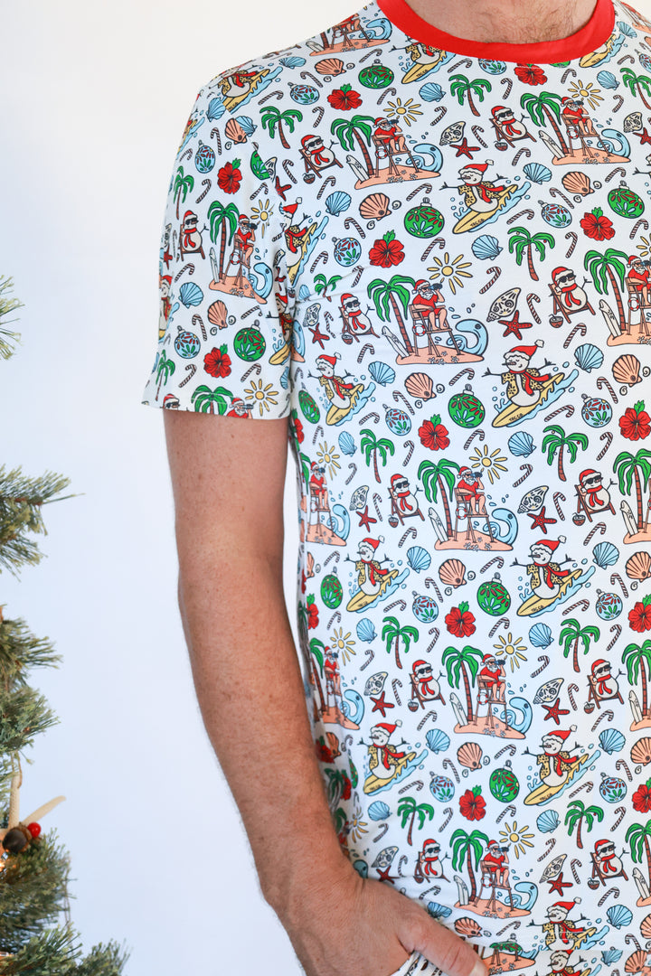 Jolly Waves Bamboo Mens Pajama Set - Shorts + Short Sleeve Top
