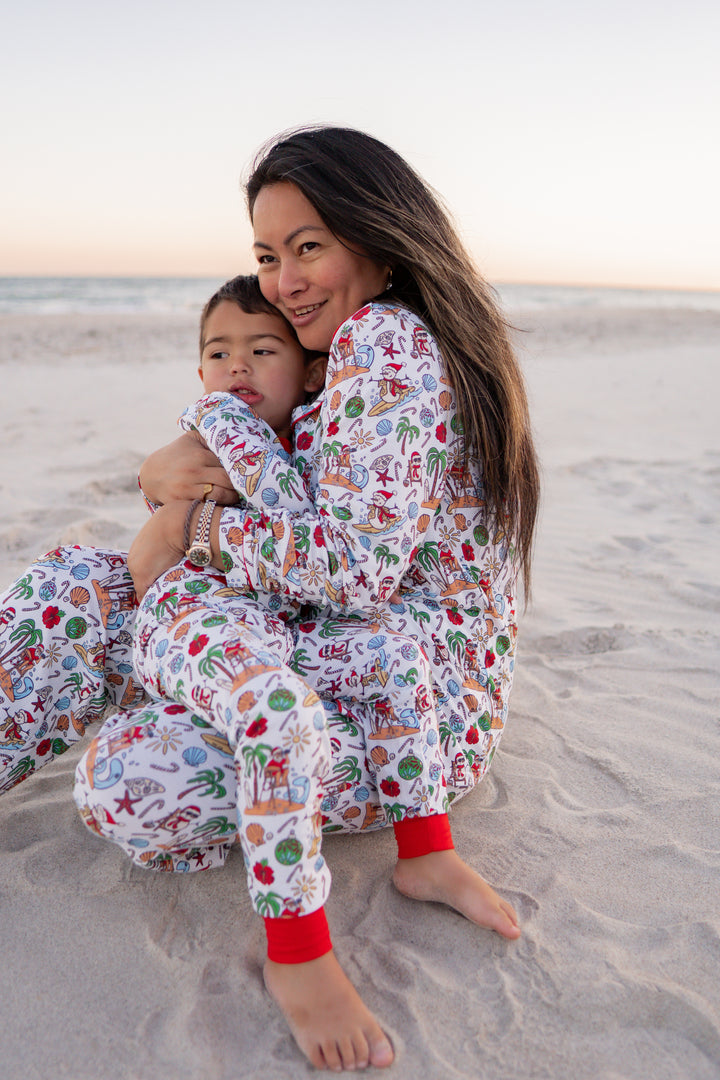 Jolly Waves Women's Bamboo Pajama Set- Button-Up Top + Wide-Leg Pants