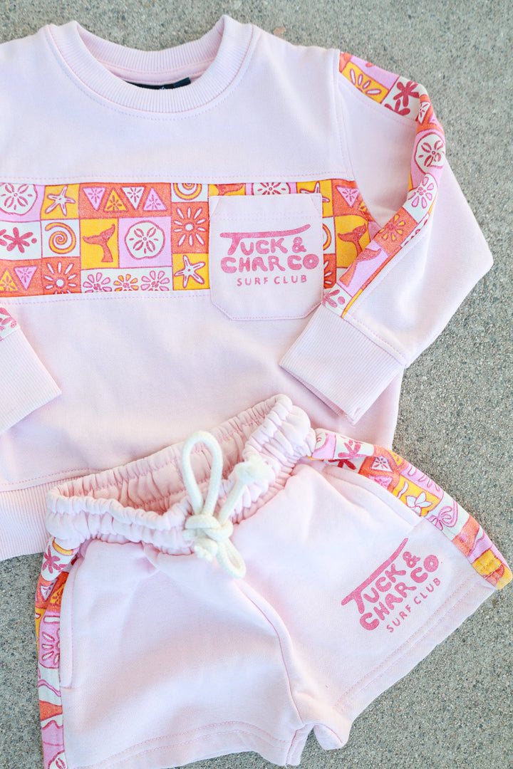 Shorts– Girls Retro Coastal Surf Club (Pink)