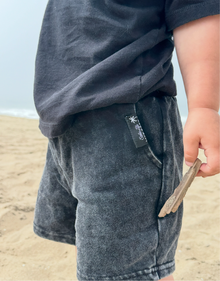 Acid Washed Black Shorts