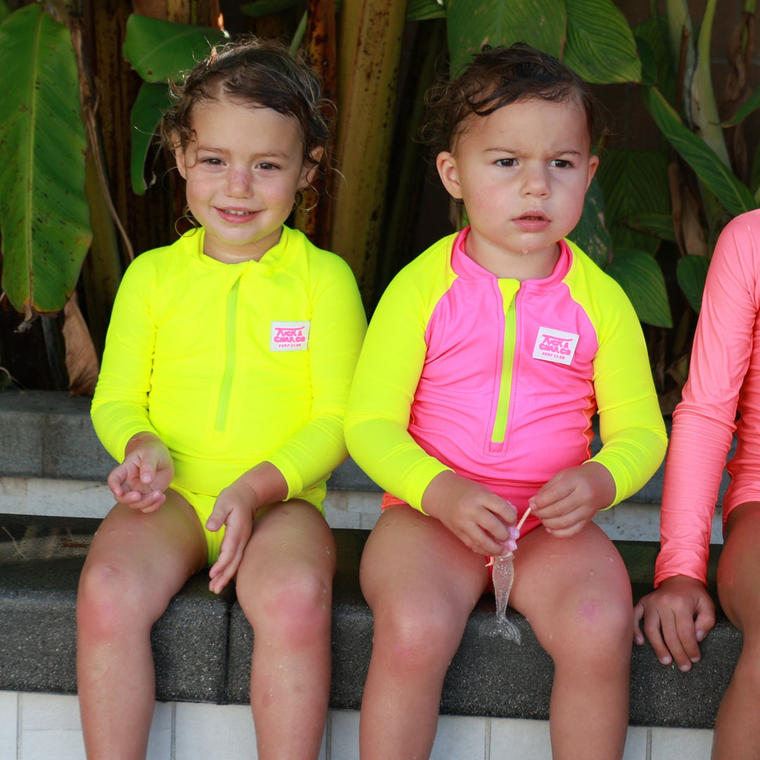 UPF 50+ Neon Yellow Girls One Piece Long Sleeve Swimsuit [PRE-ORDER]