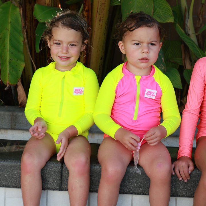 UPF 50+ Neon Yellow Girls One Piece Long Sleeve Swimsuit [PRE-ORDER]