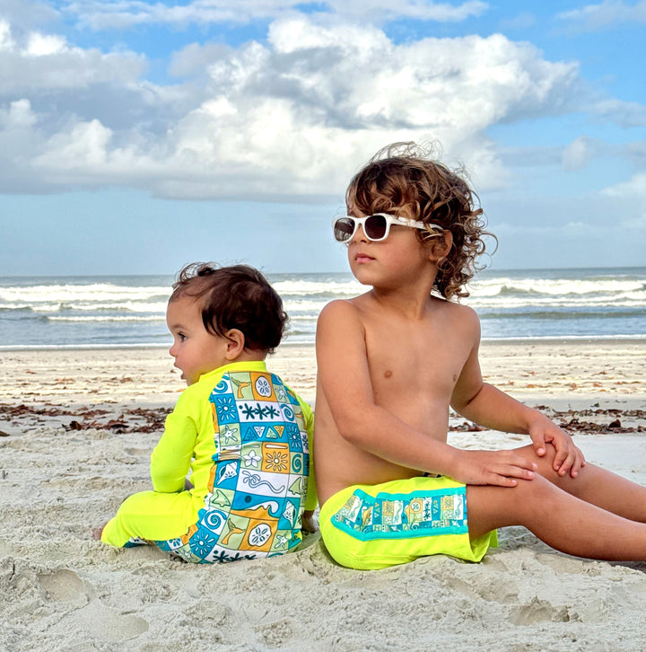 Neon Yellow Boys Hybrid Boardshorts – Retro Coastal [PRE-ORDER]