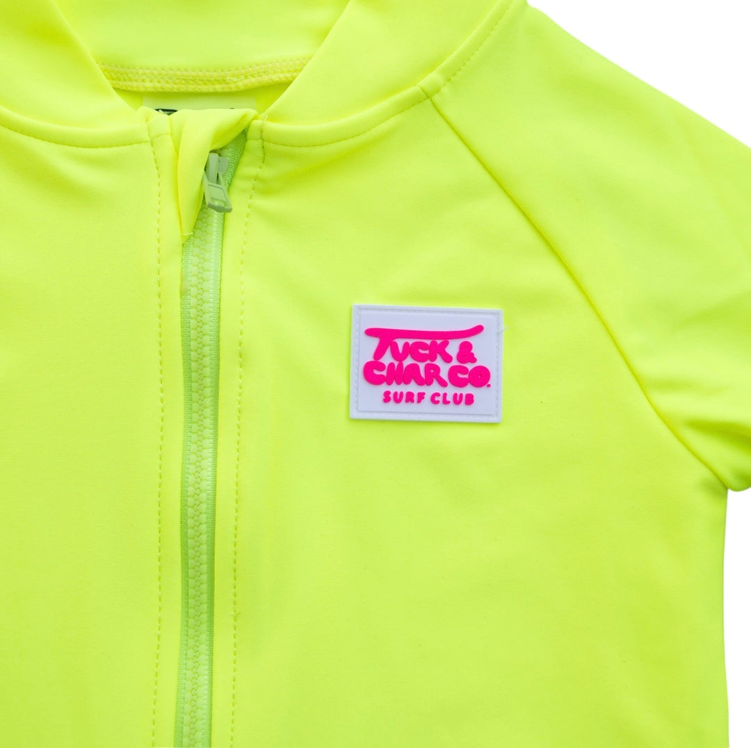 UPF 50+ Neon Yellow Girls One Piece Long Sleeve Swimsuit [PRE-ORDER]