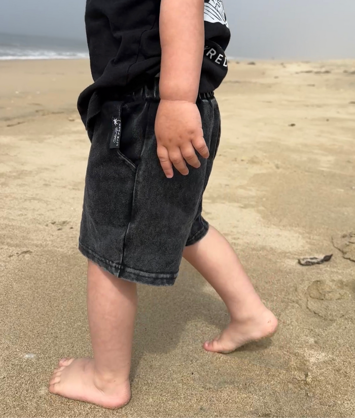 Acid Washed Black Shorts