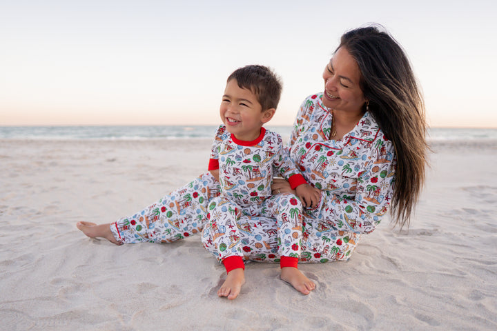 Jolly Waves Women's Bamboo Pajama Set- Button-Up Top + Wide-Leg Pants