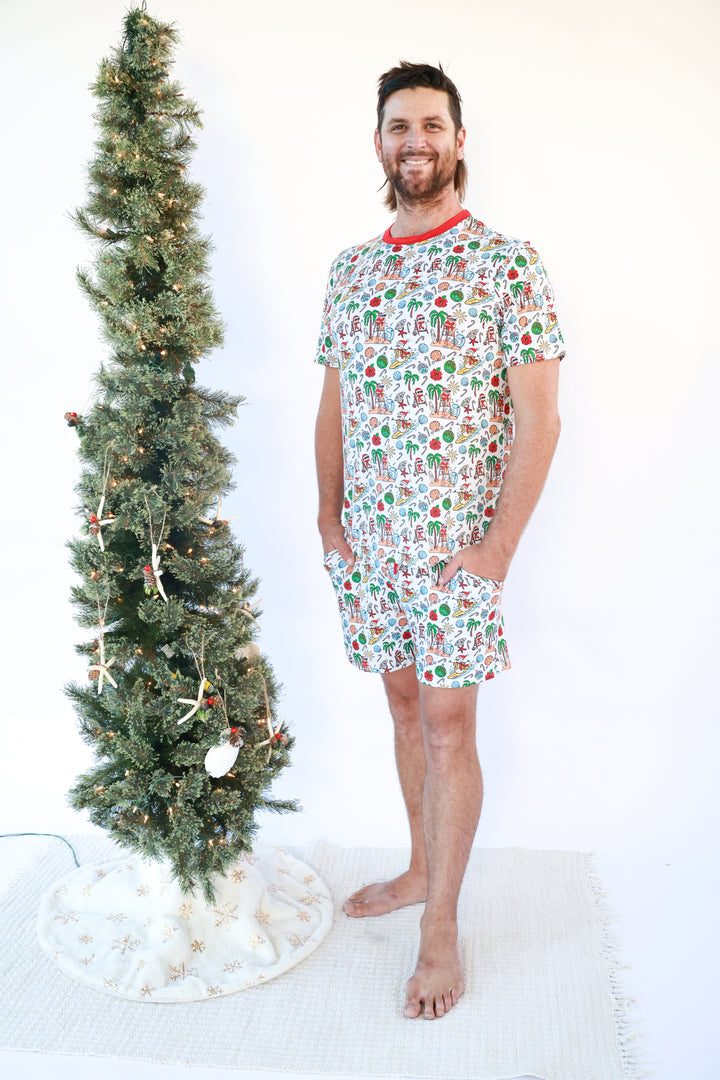 Jolly Waves Bamboo Mens Pajama Set - Shorts + Short Sleeve Top