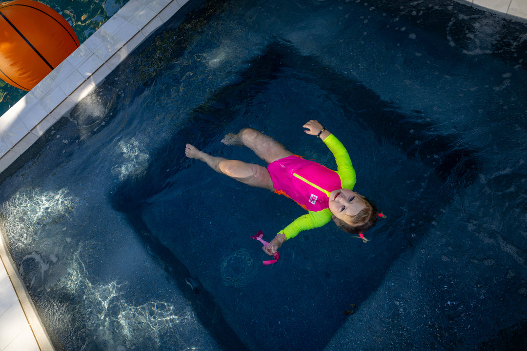 UPF 50+ Neon Pink Color Block Girls One Piece Long Sleeve Swimsuit [PRE-ORDER]