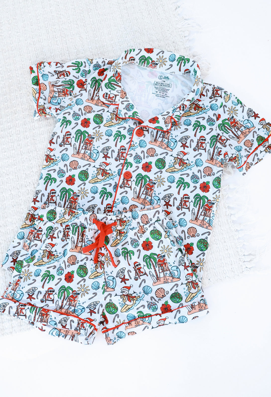 Jolly Waves Girls Youth Bamboo Short Sleeve Button-Up Pajama Set Shorties