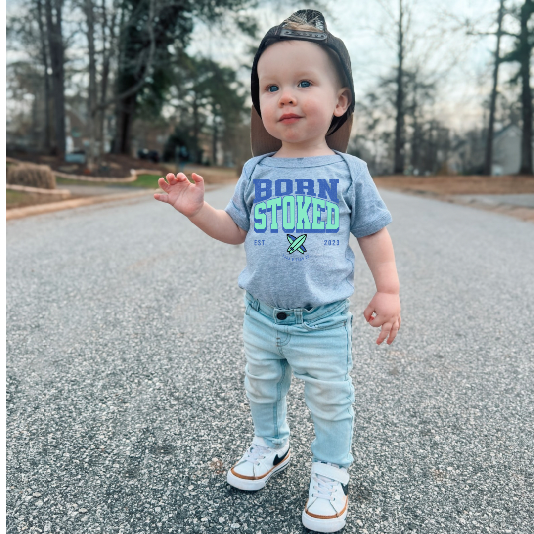 Born Stoked Onesie Green/Blue - Tuck & Char Co. 