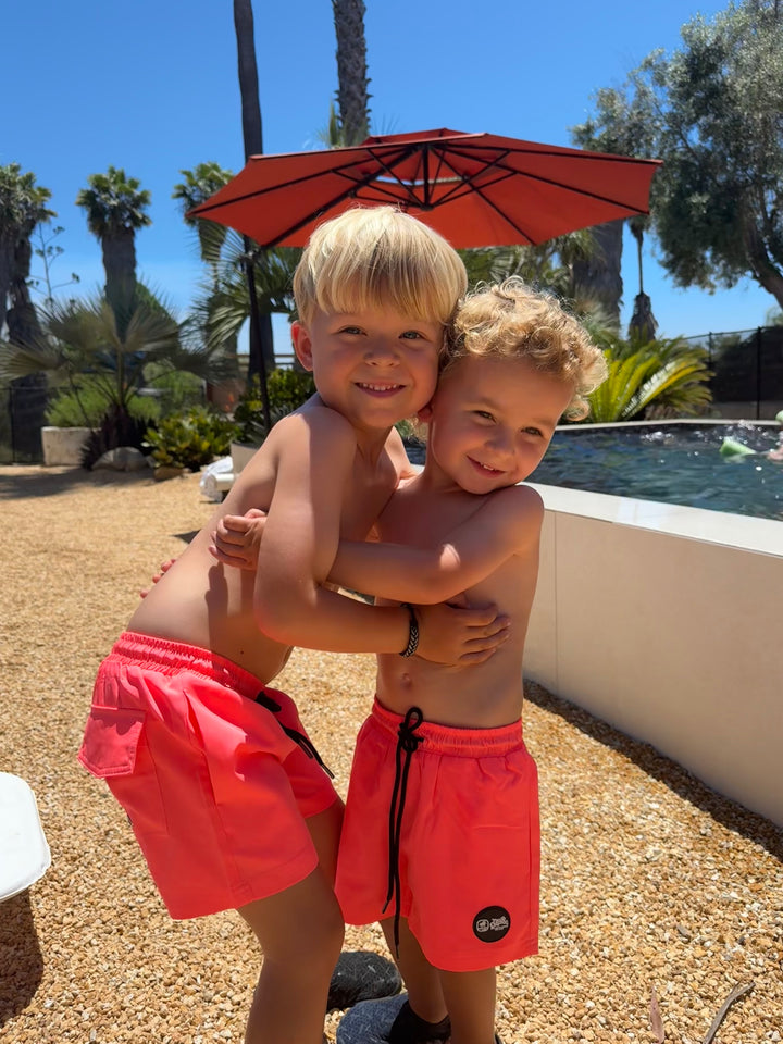 Hi-Viz Neon Salmon Boys Hybrid Boardshorts