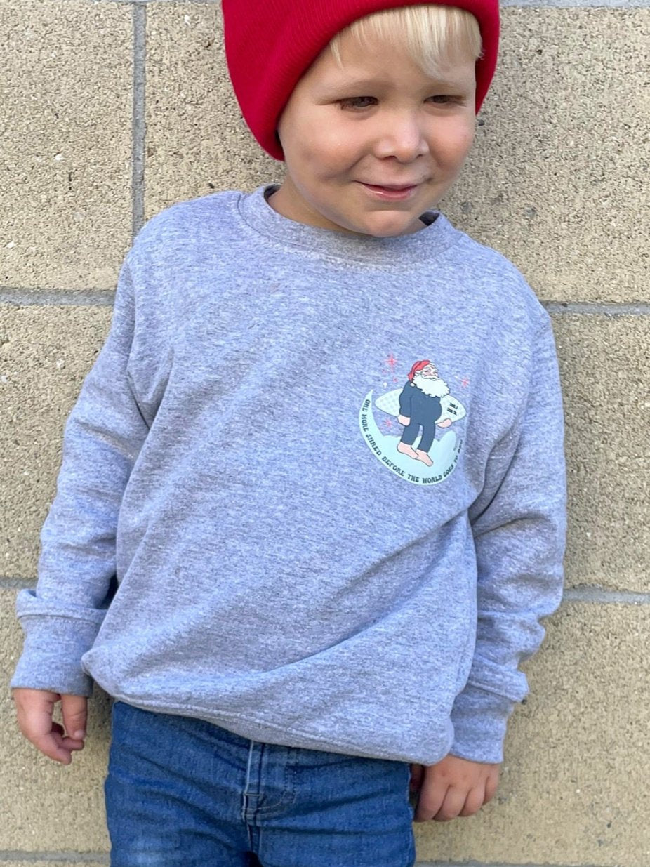 One More Shred Surfing Santa- Kids Crewneck Sweatshirt Grey