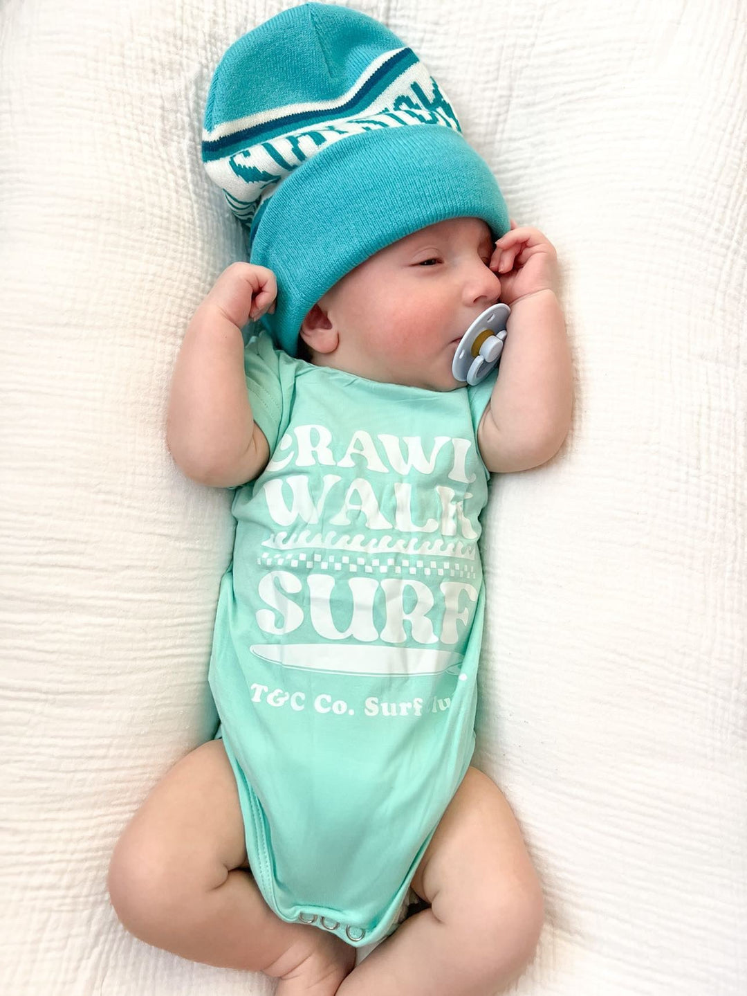 Crawl. Walk. Surf. - Onesie Seafoam Green - Tuck & Char Co.