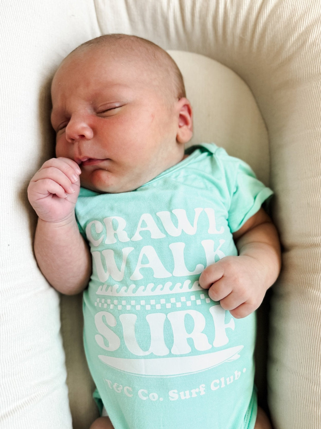 Crawl. Walk. Surf. - Onesie Seafoam Green - Tuck & Char Co.