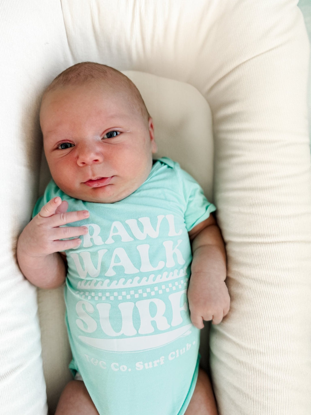 Crawl. Walk. Surf. - Onesie Seafoam Green - Tuck & Char Co.
