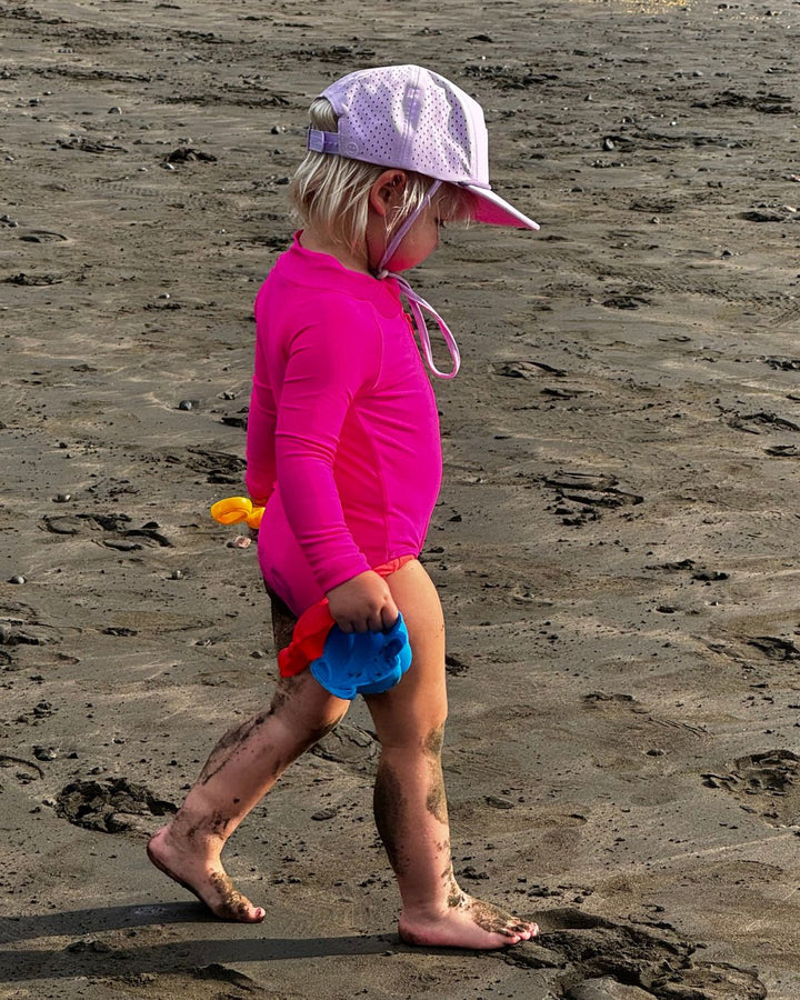 Hi - Viz Neon Pink Girls One Piece Long Sleeve Swimsuit - Tuck & Char Co.