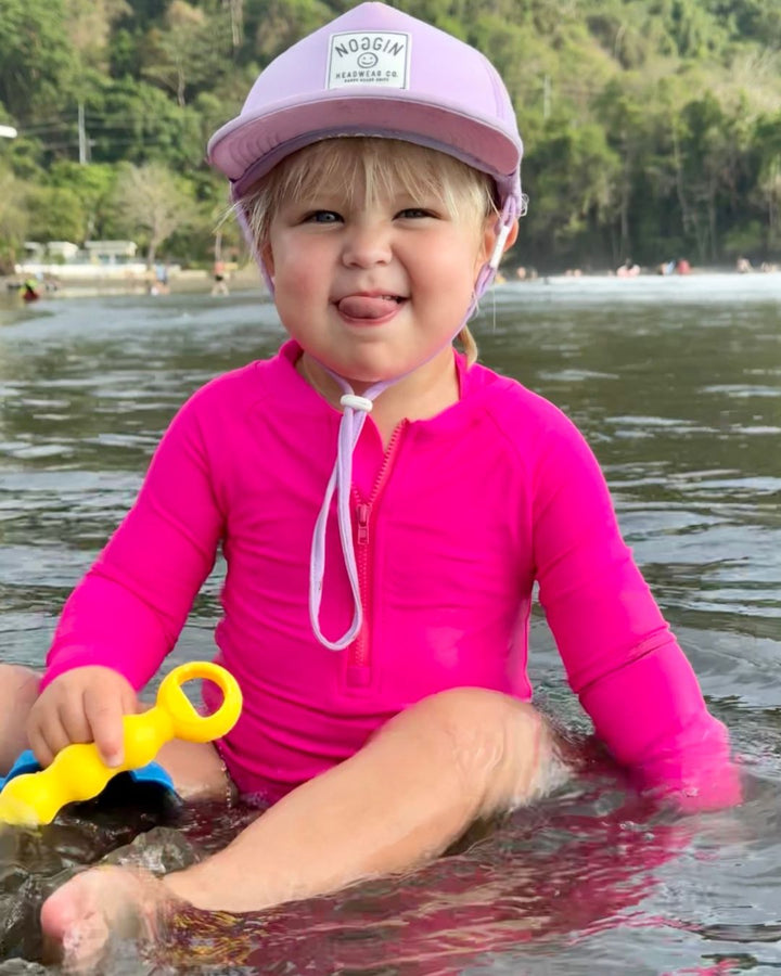 Hi - Viz Neon Pink Girls One Piece Long Sleeve Swimsuit - Tuck & Char Co.