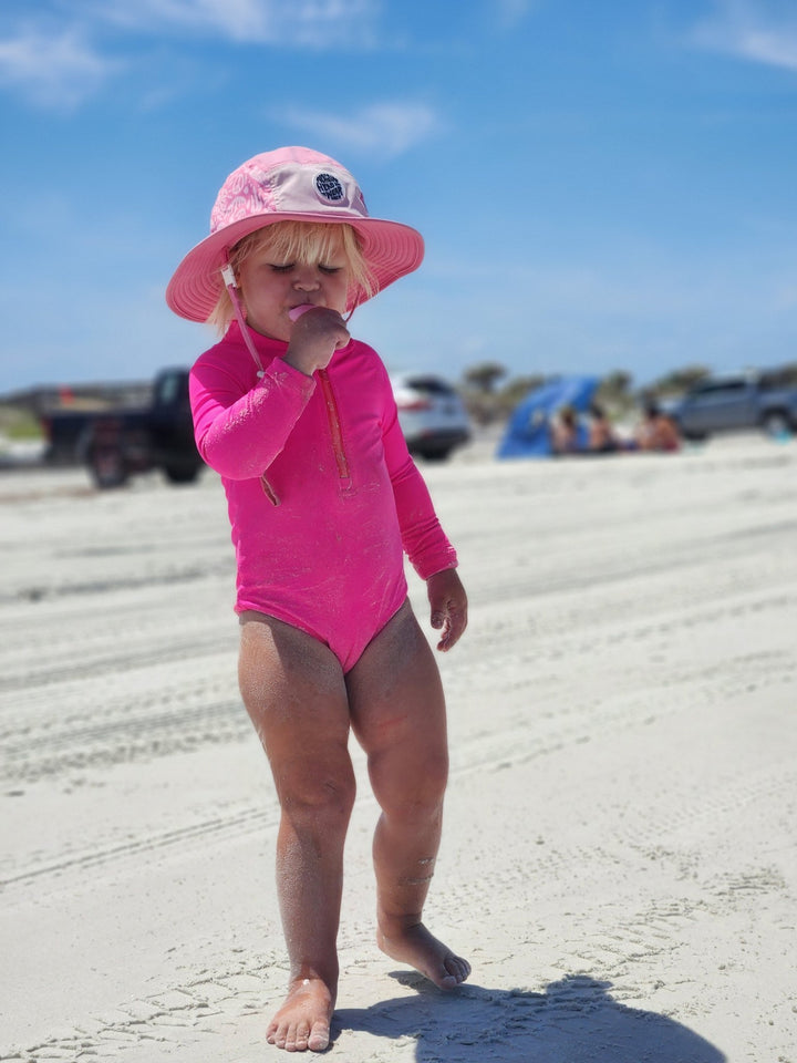 Hi - Viz Neon Pink Girls One Piece Long Sleeve Swimsuit - Tuck & Char Co.