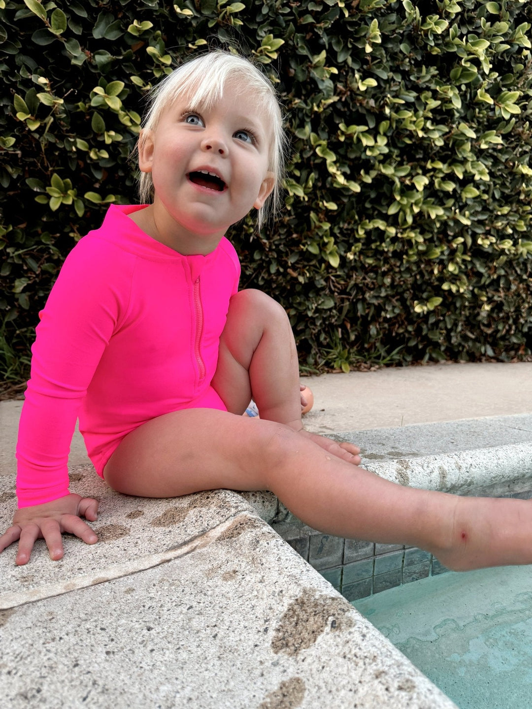 Hi - Viz Neon Pink Girls One Piece Long Sleeve Swimsuit - Tuck & Char Co.
