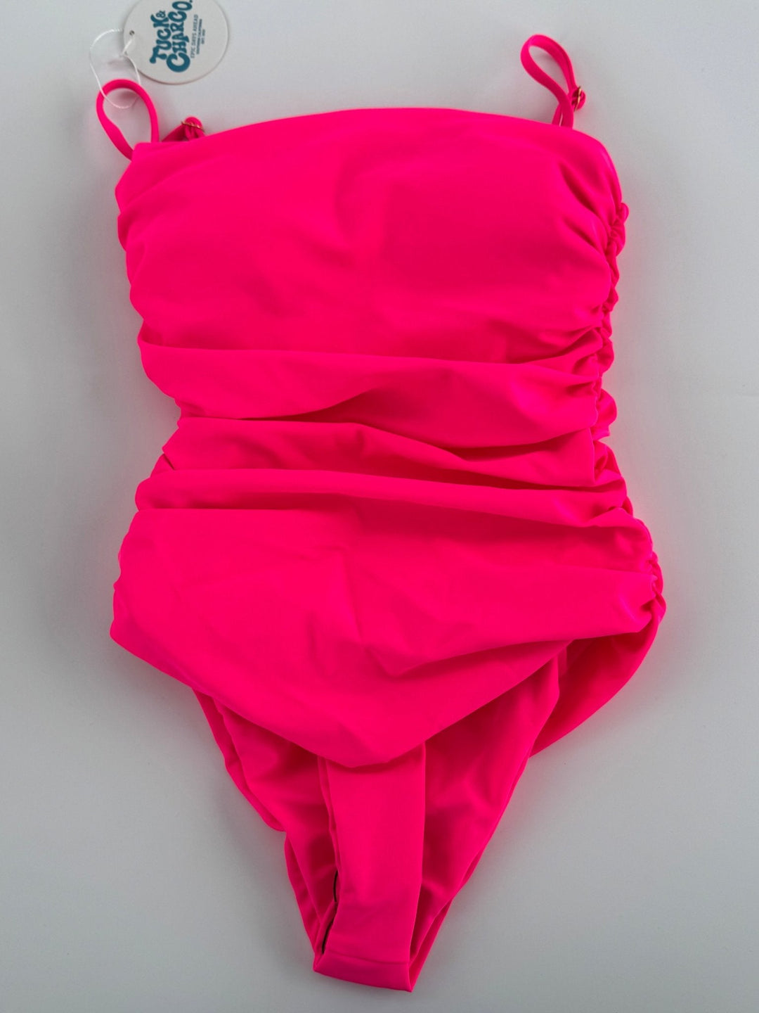 Hi - Viz Neon Pink Ruche Women's One Piece - Tuck & Char Co.