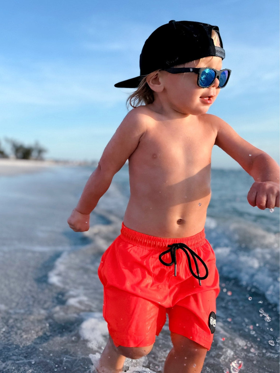 Hi - Viz Neon Salmon Boys Hybrid Boardshorts - Tuck & Char Co.