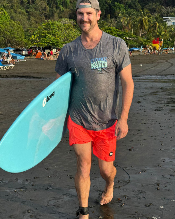 Hi - Viz Neon Salmon Men's Hybrid Boardshort - Tuck & Char Co.