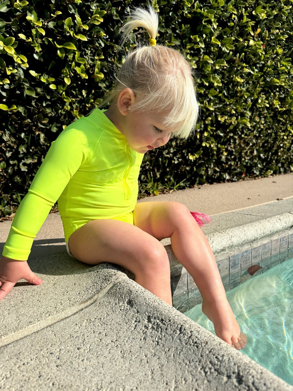 Hi - Viz Neon Yellow Girls One Piece Long Sleeve Swimsuit - Tuck & Char Co.