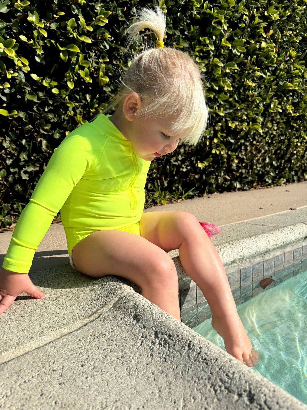 Hi - Viz Neon Yellow Girls One Piece Long Sleeve Swimsuit - Tuck & Char Co.