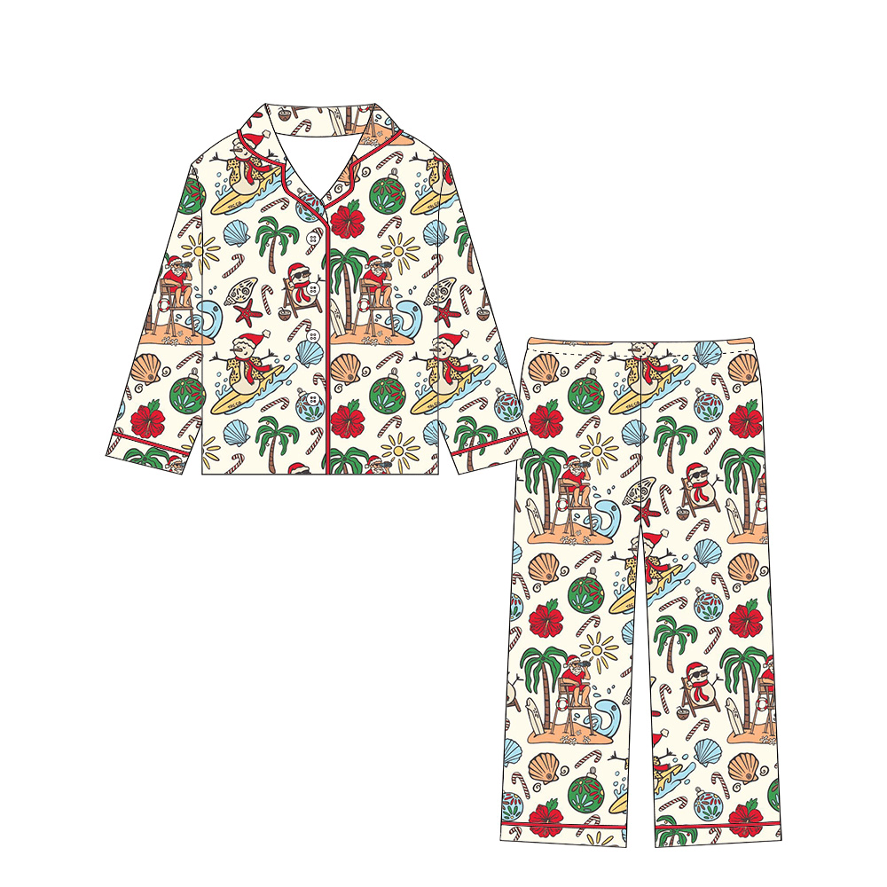 Jolly Waves Bamboo Girls Long Sleeve Button - Up Pajama Set - Tuck & Char Co.