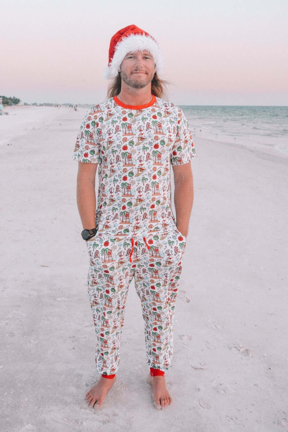 Jolly Waves Bamboo Mens Pajama Set - Joggers + Short Sleeve Top - Tuck & Char Co.