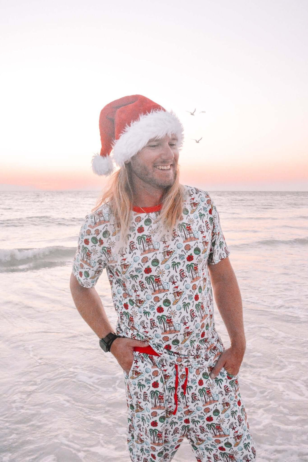 Jolly Waves Bamboo Mens Pajama Set - Joggers + Short Sleeve Top - Tuck & Char Co.