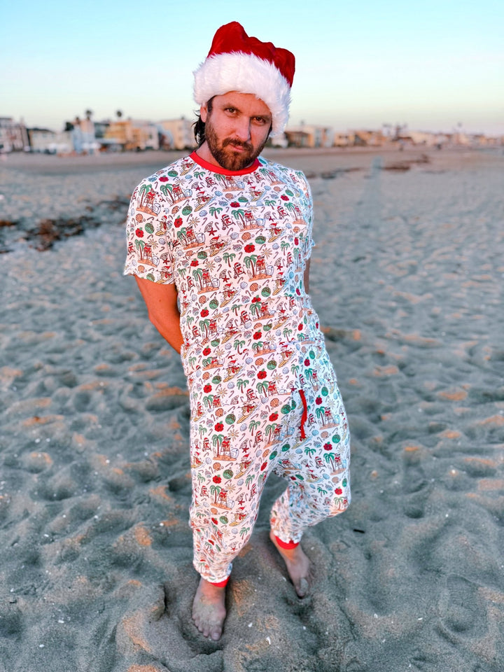 Jolly Waves Bamboo Mens Pajama Set - Joggers + Short Sleeve Top - Tuck & Char Co.
