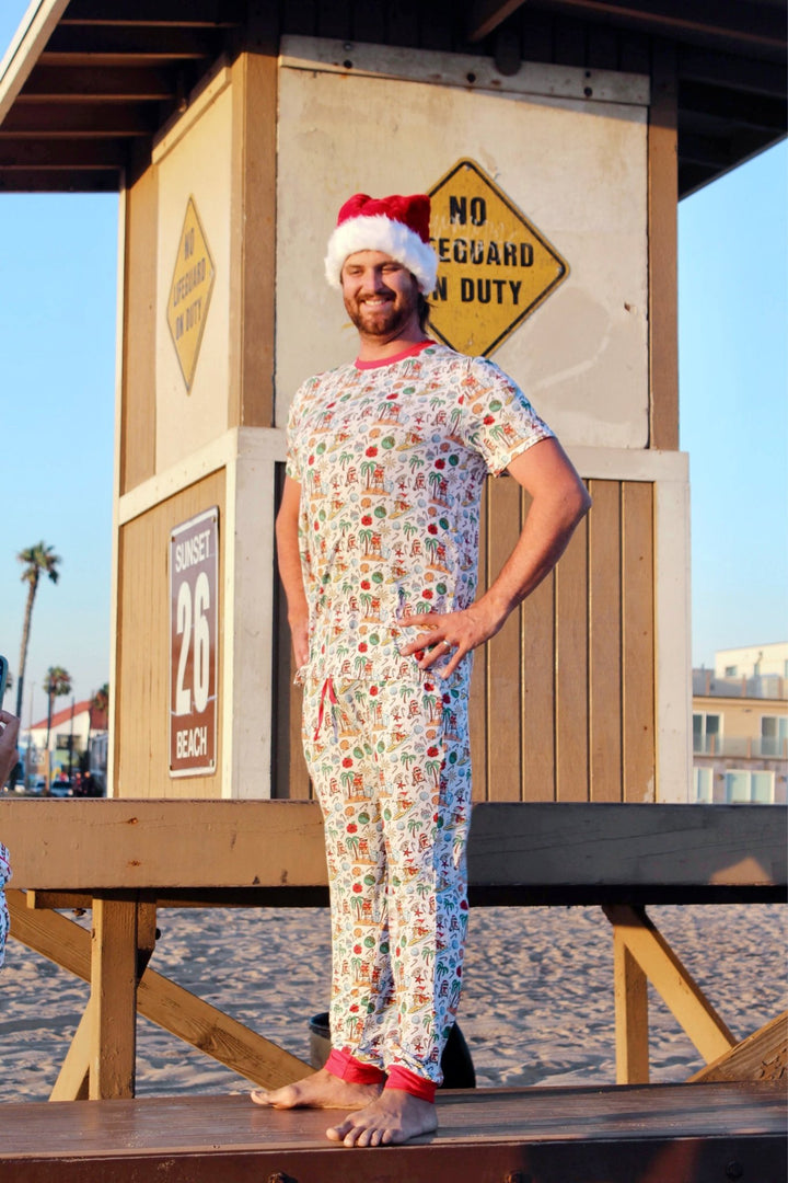 Jolly Waves Bamboo Mens Pajama Set - Joggers + Short Sleeve Top - Tuck & Char Co.