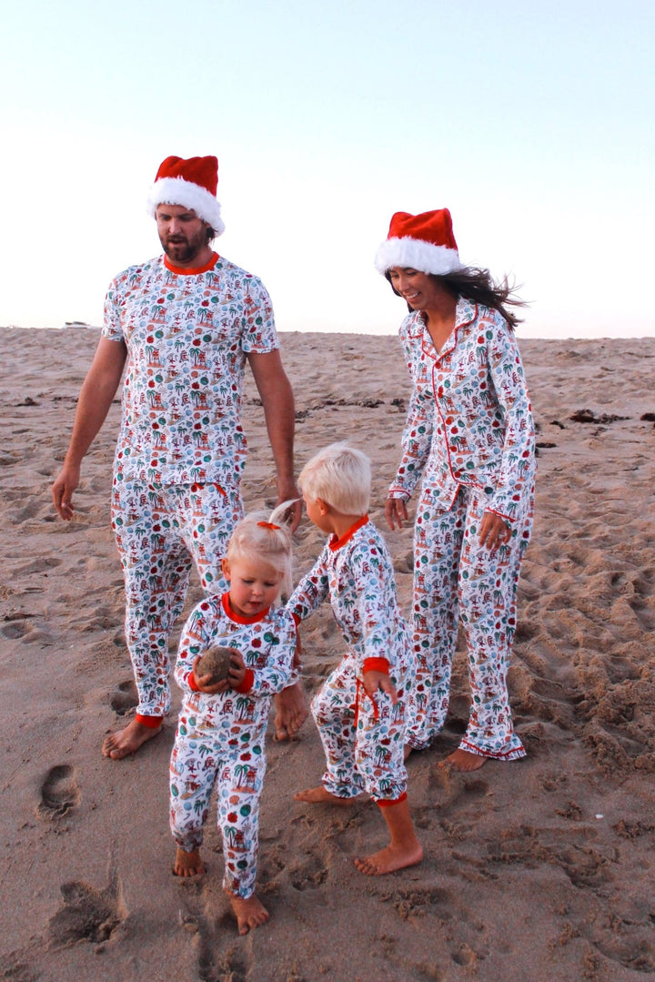 Jolly Waves Bamboo Women's Pajama Set - Button - Up Top + Wide - Leg Pants - Tuck & Char Co.