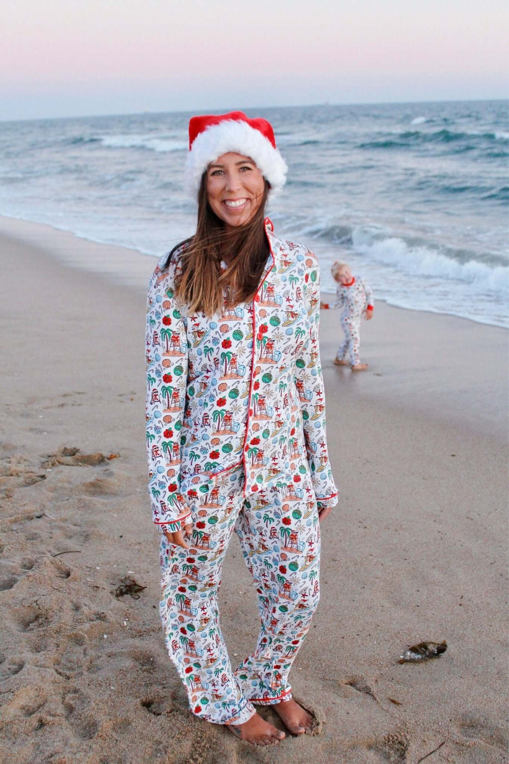 Jolly Waves Bamboo Women's Pajama Set - Button - Up Top + Wide - Leg Pants - Tuck & Char Co.