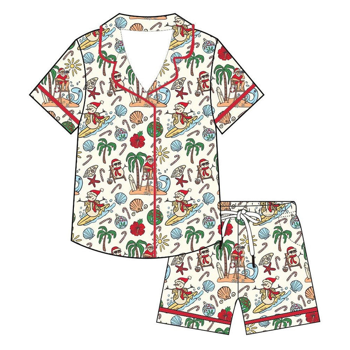 Jolly Waves Girls Youth Bamboo Short Sleeve Button - Up Pajama Set Shorties - Tuck & Char Co.