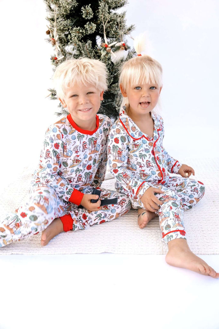 Jolly Waves Unisex Bamboo Long Sleeve Button - Up Pajama Set - Tuck & Char Co.