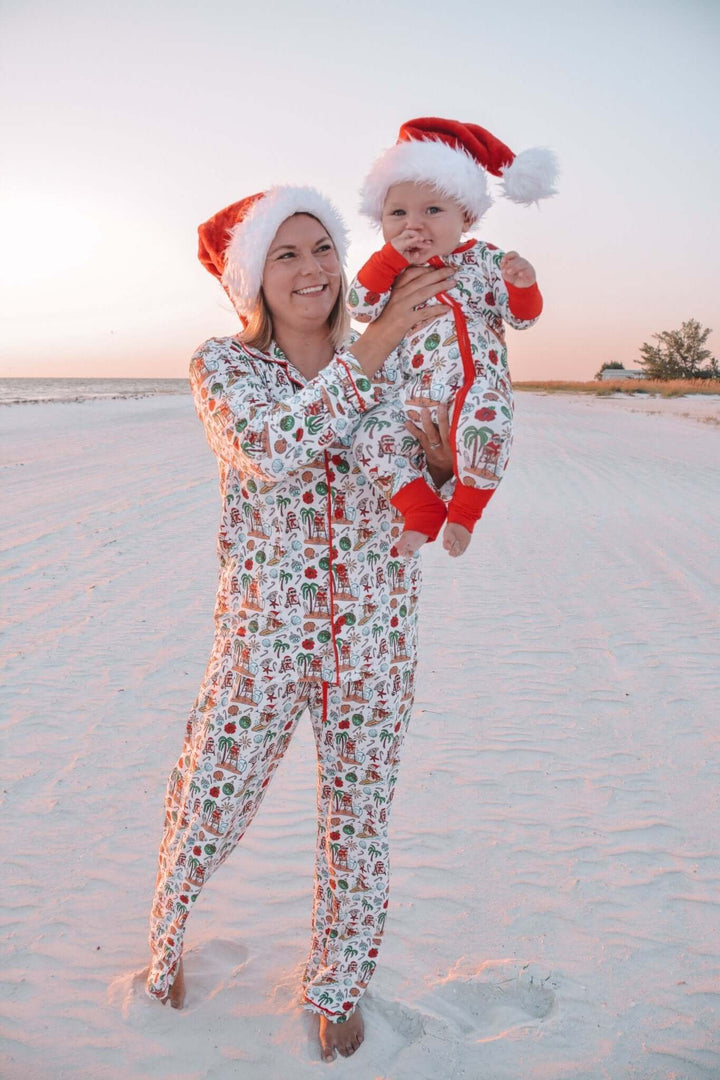 Jolly Waves Women's Bamboo Pajama Set - Button - Up Top + Wide - Leg Pants - Tuck & Char Co.