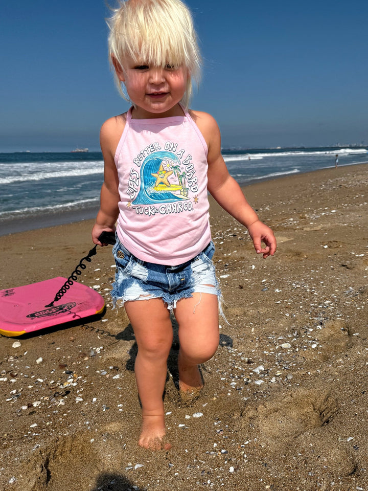 Life's Better on a Board Girls Halter Top - Pink - Tuck & Char Co.