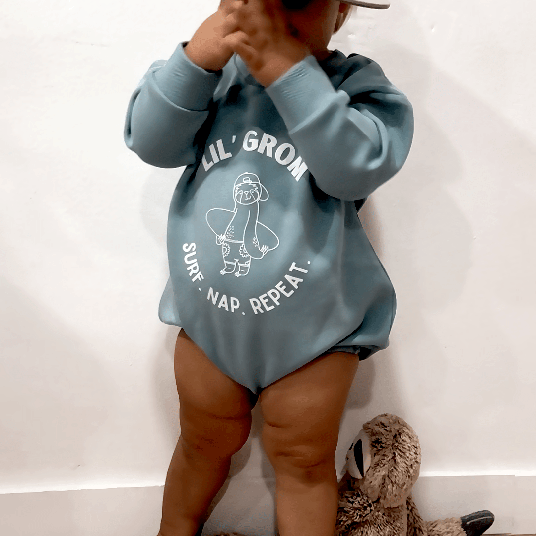 Lil' Grom Bubble Romper Lagoon Blue - Tuck & Char Co.